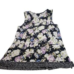J. Jill Womens Wearever Floral Sleeveless Tank Top Large Navy Multi